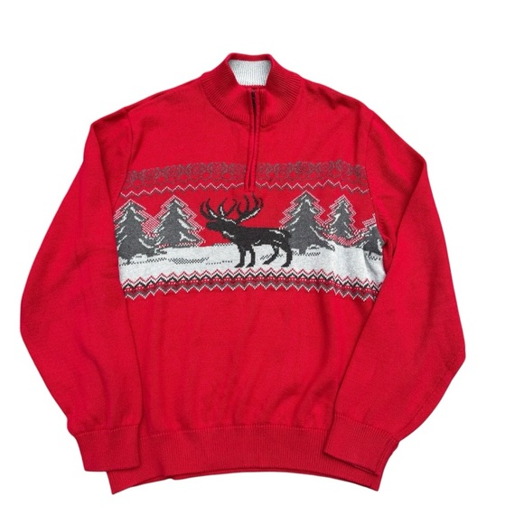 Chaps Reindeer Red Winter Knit 1/4 Zip Sweater Size XL Men’s winter holiday - Picture 1 of 10